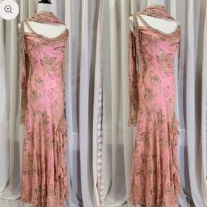 Vintage Silk Beaded Maxi Dress in Pink and Green